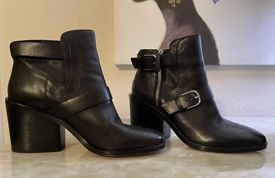Botines Pour La Victoire para mujer talla 7M de cuero negro con tacón. Foto 1 de 4