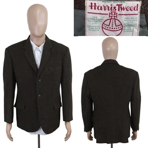 Vintage 1940s WW2 Harris Tweed Herringbone Dark Green Wool Sport Coat Size 40S - Picture 1 of 9