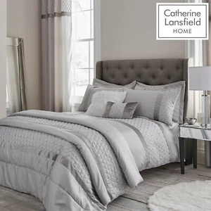Catherine Lansfield Silber Pailletten Cluster Bettdecke Quilt Bezug Bettwäsche Set doppelt - Bild 1 von 4