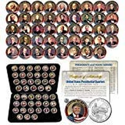 ALL 46 United States PRESIDENTS Full Coin Set Colorized DC Quarters + Box & COA Cover