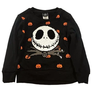 Girls Black Sequin Nightmare Before Christmas Jack Skellington Sweatshirt XS (4) - Picture 1 of 2