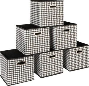 Storage Cube Bins, 6 Piece Set, Strong Poly-Woven Fabric, Chipboard Sides - Picture 1 of 6