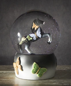 Trail Of Painted Ponies Western Black Beauty Butterflies Horse Water Globe Decor - Picture 1 of 9