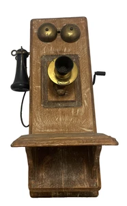 Antikes Western Wandtelefon elektrisch Eiche Holz Kurbel Anfang 1900 - Bild 1 von 8