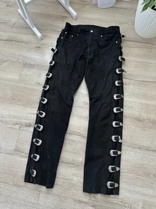 Pantalones negros vaqueros de motociclista occidental con hebilla de cuero vintage para hombre talla 36 - Imagen 1 de 9