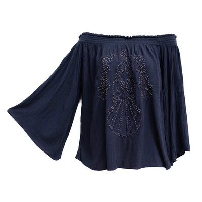 Lily Pulitzer Nita Off The Shoulder Top In True Navy M Boho Blouse Bell Sleeve - Image 1 of 3