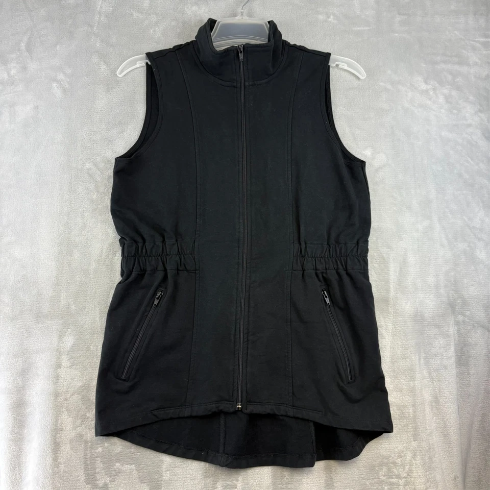 Chaleco Coldwater Creek Talla S Negro Sin Mangas Cremallera Completa Algodón Elastizado Cintura Ajustada Foto 1 de 4