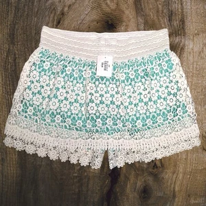 Knitworks Girls Crochet Lace Overlay Skort Shorts Size XL Cream Aqua Fairy NWT - Picture 1 of 11