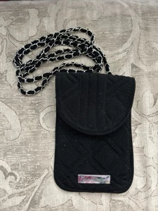 Crossbody Geldbörse Vera Bradley schwarz gesteppt Mikrofaser silberfarben Kette - Bild 1 von 6