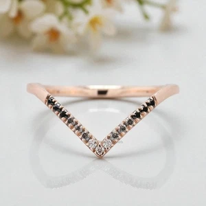 White /Salt And Pepper /Black Diamond Wedding Band Silver/10K/14K/18K Gold Band - Picture 1 of 8
