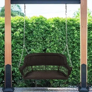 Jeco Resin Wicker Traditional Hanging Porch Swing in Espresso - Picture 1 of 8