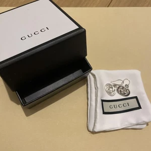 GUCCI Silver Double G Logo Earrings Hook Interlocking Used - Picture 1 of 4