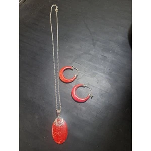 Natural Mediterranean Red Sponge Coral Necklace & Earrings Sterling Silver Set - Picture 1 of 7