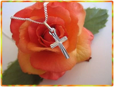 ECHT SILBER MIT SILBERSTEMPEL Baby Kinder Kreuz Anhänger mit Kette Echt Silber schmuck Taufschmuck Taufkette
