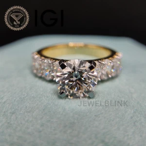 3.75CTW Round CVD Lab Grown Diamond Engagement & Wedding Ring in 14K Yellow Gold - Picture 1 of 24