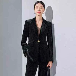 Tailleur Completo Ufficio Outfit Set Outfit Giacca Blazer Nero Velluto 21256 - Foto 1 di 5