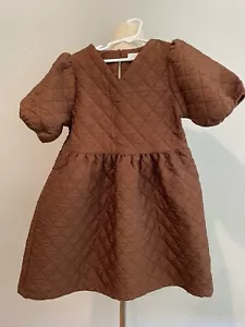 Zara Girls Quilted Puff Sleeve Dress Sz 7 Brown - Picture 1 of 6