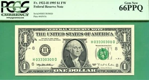 BINARY SERIAL 03330300 - $1 FRN 1995 - PCGS GEM 66 PPQ - BINARY SERIAL - Picture 1 of 2