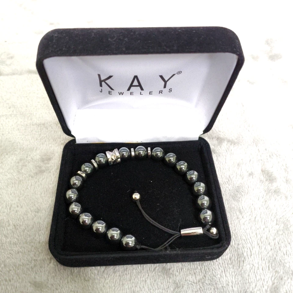 Brazalete Bolo de cuentas de hematita redondas grises en plata de ley Foto 1 de 1