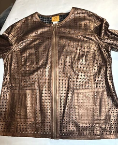 Ruby Road Jacket Lacy Bronze Faux Leather Size 10 Women Full Zip Chest 40” - Picture 1 of 6