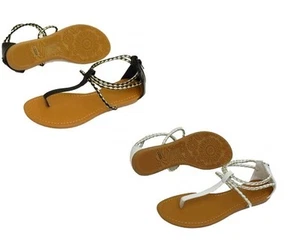 Nuevas Sandalias Damas Punta Negra o Blanca con Correa Gladiador Cuña Verano con Cremallera - Imagen 1 de 3