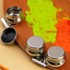 Stainless Steel Metal Dipper Oil Painting Pot Palette Clip with Lids Watercolor - Picture 1 of 16