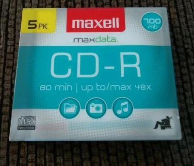 Maxell 648205 CD-R With Slim Jewel Cases 5 Count 80 Min 700 mb Brand New Sealed - Image 1 of 4