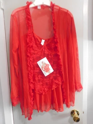 Babydoll Lingerie Chemise and Robe Set - Red, Medium - Image 1 of 4
