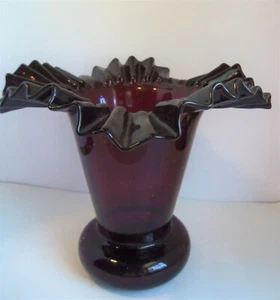Antique Victorian Beacon glass Co Dark Bohemian Garnet Red Large Ruffled Vase - Picture 1 of 12
