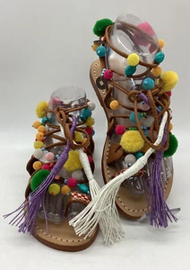 Mystique Women’s Gladiator Pom Pom Wrap Around Sandals Sz. 5M NWOB - Picture 1 of 20