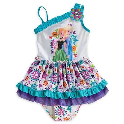 Disney Store Frozen Anna Elsa One Piece Deluxe Swimsuit Girl Size 5/6 7/8 - Image 1 of 2