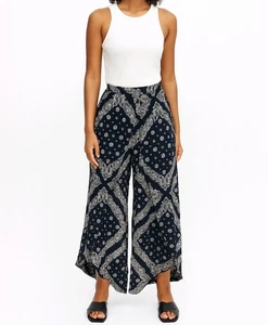 Angel Biba Wrap Pants Navy Handkerchief Print Boho Wide Leg Junior Size 10 NEW - Picture 1 of 11