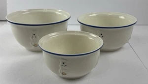 Pillsbury Doughboy Holding Cookies 3 Piece Bowl Set white with blue trim 2000 - Picture 1 of 14
