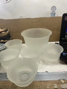 Vintage Indiana Glass MCM Mod Style Frosted Salad Bowl Set. 7 Pc Set - Picture 1 of 14