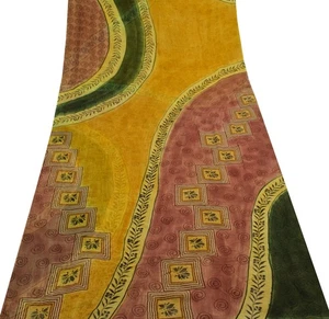 Sushila Vintage Multi-Color Scrap Saree 100% Pure Georgette Printed Sari Fabric - Picture 1 of 11