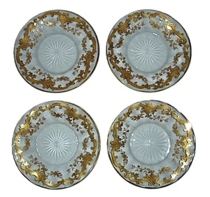Four Saint Louis Crystal Talma Gilt Etched Cut Glass Under Plates - Picture 1 of 3