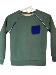 Mini Boden Kids Sweater Boys (8-9) Green w/Breast Pocket Pullover Sherpa Lining - Picture 1 of 12