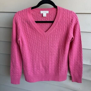 Kenar 100% Cashmere Cableknit V-Neck Sweater Small S Pink Carrier Academia - Picture 1 of 7