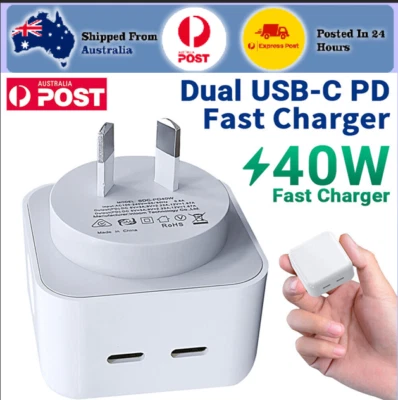 40W DUAL USB-C PD Fast Charging Wall USB C Charger Power Adapter Type-C Brick AU - image 1 of 4