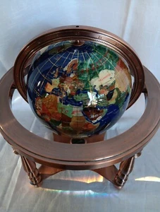 GLOBE Inlaid Semi-precious Stones Copper Frame W/Compass Underneath 19inhigh23lb - Picture 1 of 5