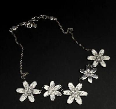 BRIGHTON Dazzle Bloom Flower Necklace w/Crystals 15/17in  ~ Silver Tone - Image 1 of 4
