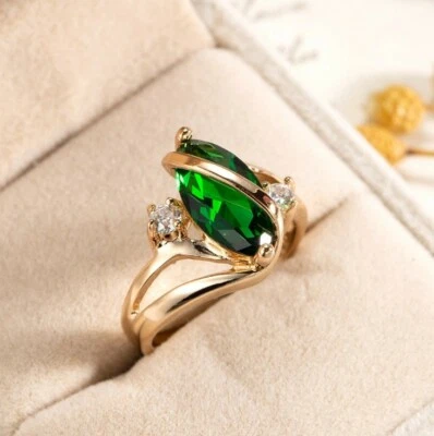 Amazing Fire Eye Cut Green Quartz Gems Gold Plated Rings Size 6~10 Holiday Gift - Image 1 of 4