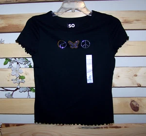 SO Girl's Size XL 14/16 NEW WITH TAGS Black Short Sleeve Accented Top - Picture 1 of 6