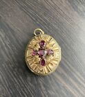 Antique Gold Amethyst Large Locket And Chain
