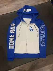 Victoria’s Secret MLB LA Dodgers Full Zip Hoodie With Bling Sleeves Bling Logo - Picture 1 of 3