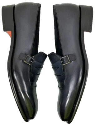 NOVO MOCASSIM MASCULINO SANTONI GOODYEAR WELTED AZUL MARINHO FIVELA ÚNICA 10.5UK/12US ~ US$ 1.460 - Imagem 1 de 4