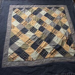 Woolrich Patchwork Quilt Full Size Cotton With Corduroy Plaid Trim 82x80” READ
