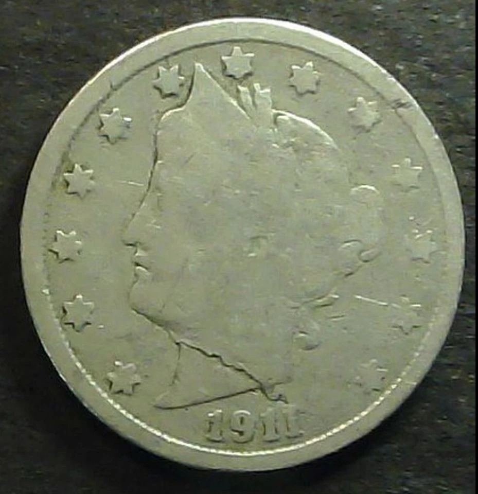 1911 Liberty nickel with Lamination across neck of Profile on obverse. - Image 1 of 1