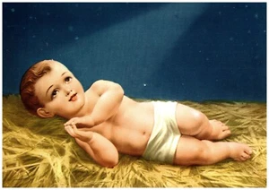 Postal cristiana vintage "Puer Jesús en Praesepio" de España *sin usar* - Imagen 1 de 2