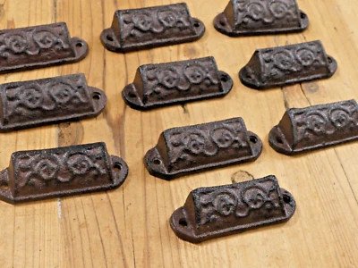 10 CAST IRON BROWN ORNATE PULLS DRAWER CABINET BIN HANDLES RUSTIC VINTAGE ORNATE - Image 1 of 4